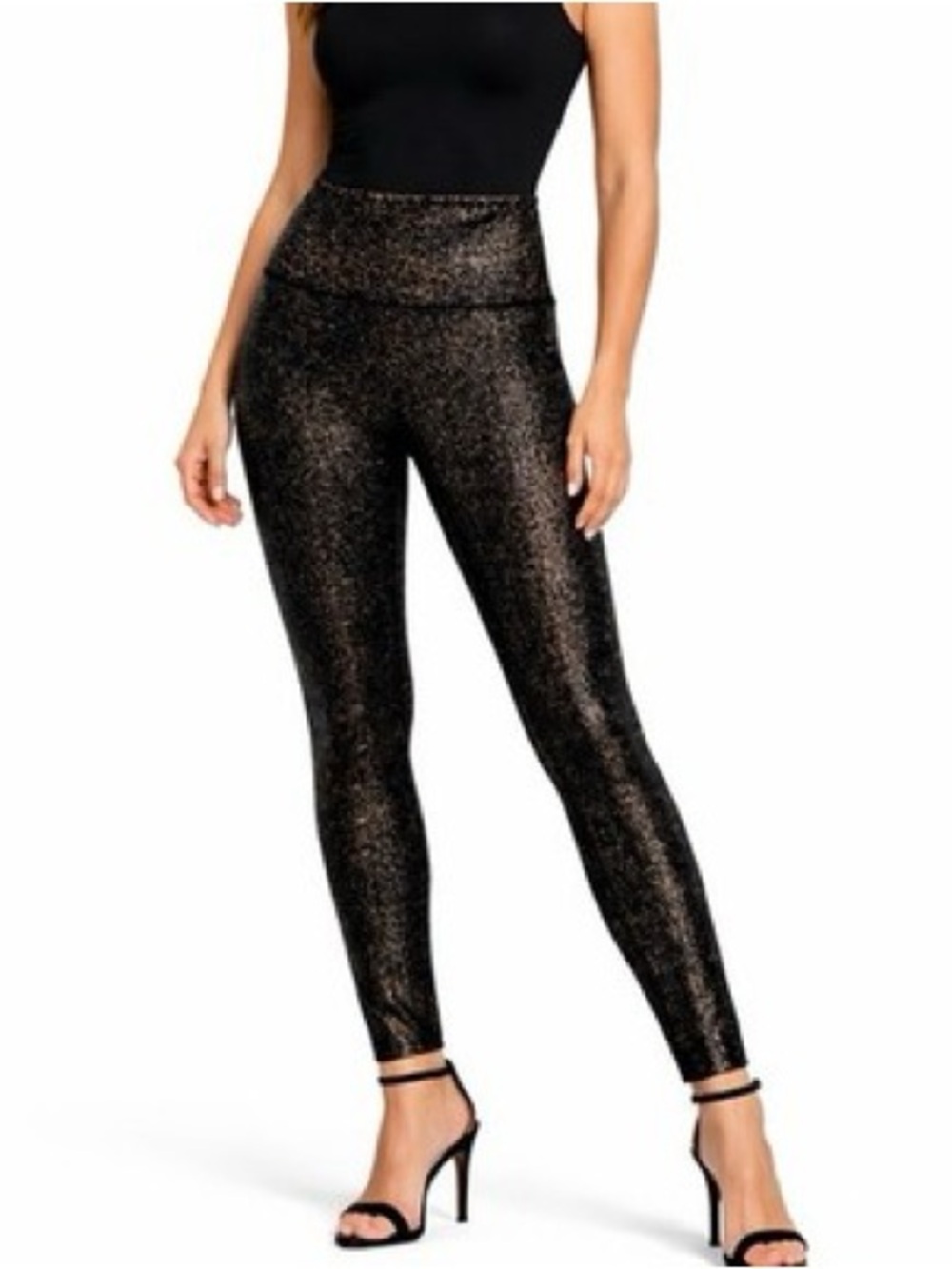 ⭐️🖤 Spanx Black and Gold Velvet High-Waist Leggings🖤⭐️